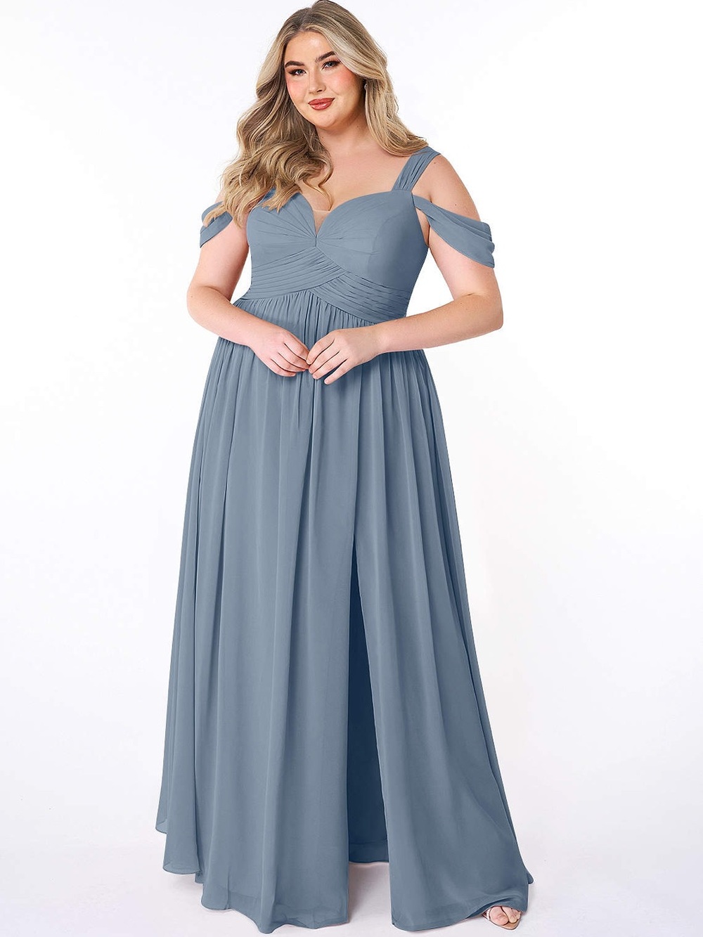 Size 12 Azazie Lianne A-Line Off the Shoulder Chiffon Dress - Twilight Color